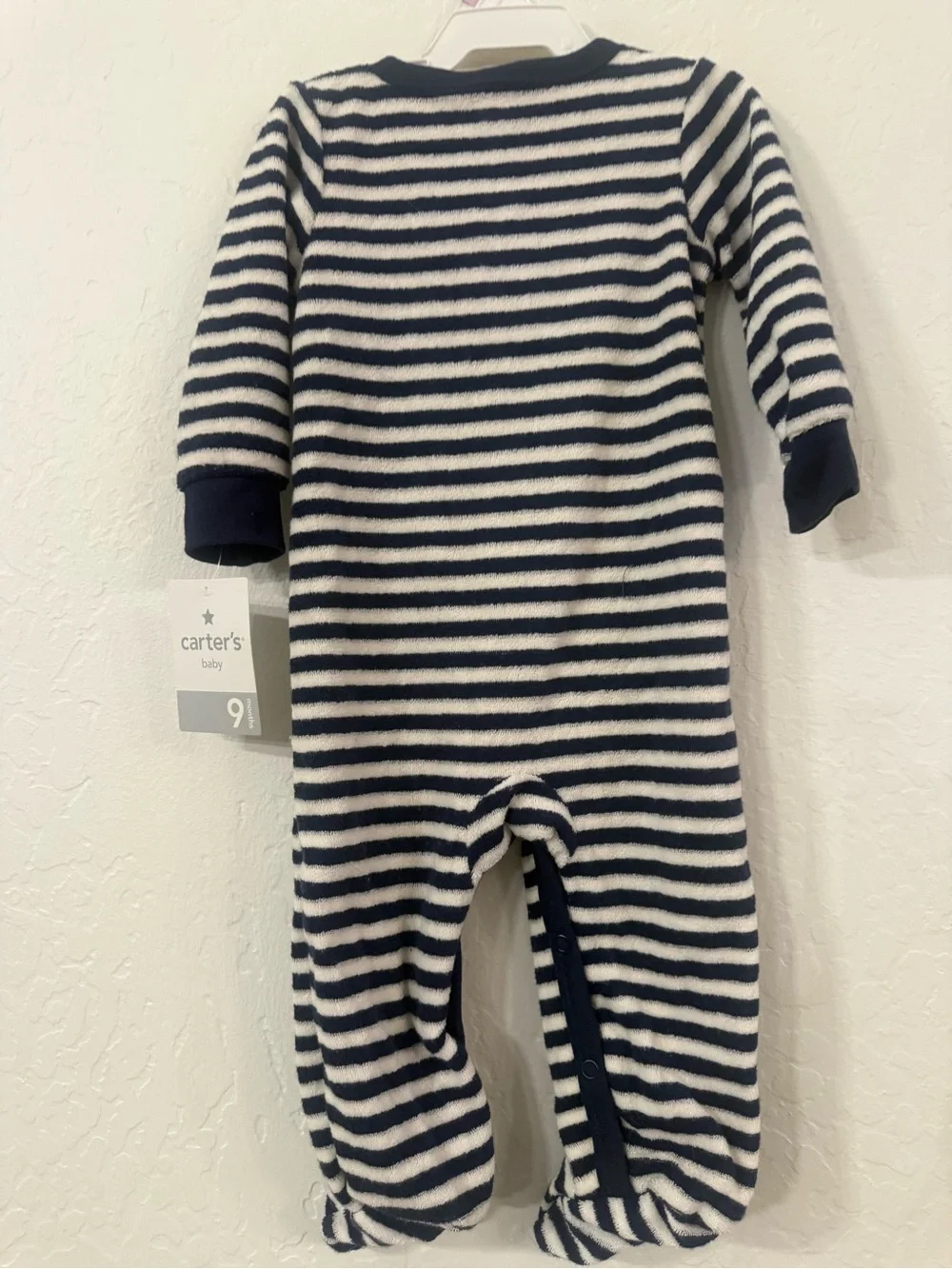 Carter's Navy & White Striped Footed One-Piece with Green Dino